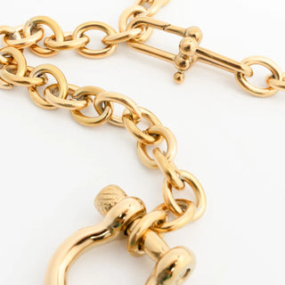 Close-up of a gold chain necklace on a white background