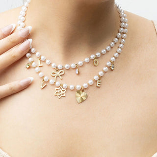 Glass Pearl Beaded Necklace- gold model 