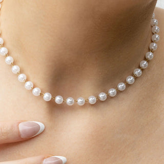 Glass Pearl Beaded Necklace- gold model 