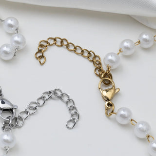Glass Pearl Beaded Necklace- gold and silver studio 