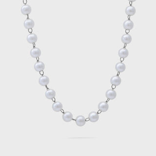 Glass Pearl Beaded Necklace- silver main 