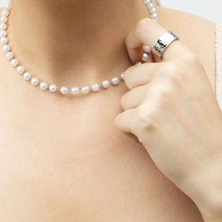 Glass Pearl Beaded Necklace- silver model 