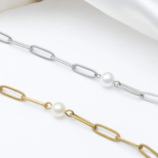 Dainty Pearl Paperclip Necklace- Studio