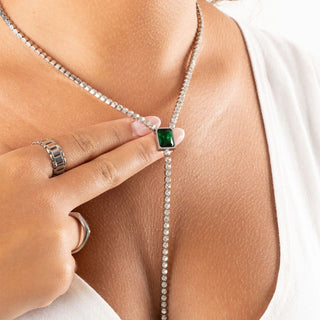 Stone Chain Lariat Necklace- Model