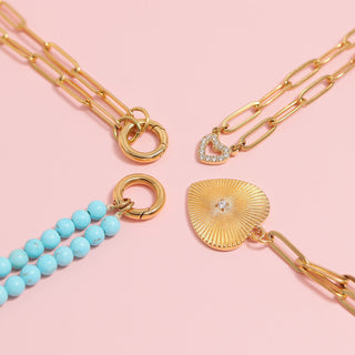 Sunburst CZ Heart Paperclip Charm Necklace