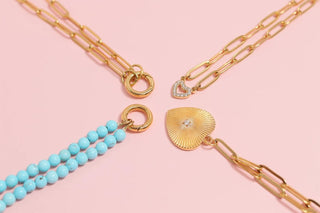 Sunburst CZ Heart Paperclip Charm Necklace
