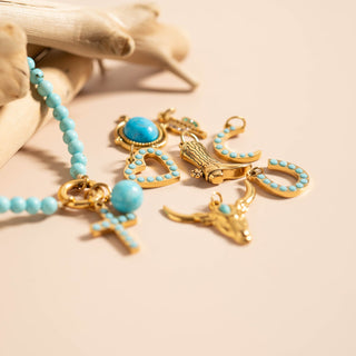 Turquoise Stone Moon Charm