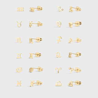 Gold zodiac stud earrings