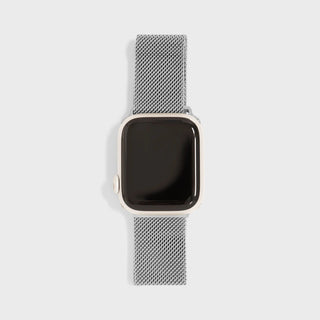 Stainless mesh watch band on a white background