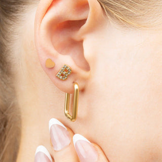 14K Gold Filled PLUS™ Rectangle Huggie Earrings- Model