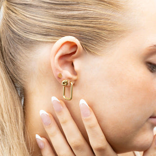 14K Gold Filled PLUS™ Rectangle Huggie Earrings- Model