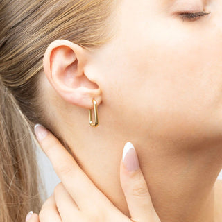 14K Gold Filled PLUS™ Rectangle Huggie Earrings- Model