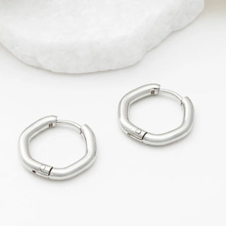 Rounded Geometric Huggie Hoop Earrings- silver studio