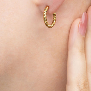 Textured Huggie Hoop Earrings-gold model 