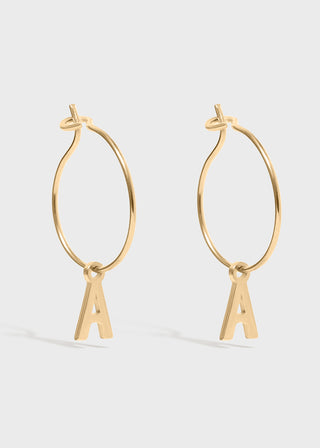 Mini Hoop Initial Earrings #color_Gold