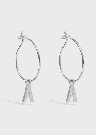 Mini Hoop Initial Earrings #color_Stainless