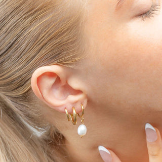 14K Gold Filled PLUS™ Circle Huggie Hoop Earrings- Model