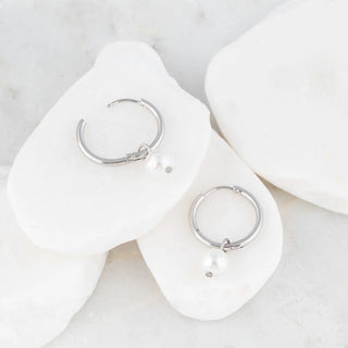 Pearl Charm Huggie Earrings- silver studio 