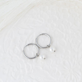 Pearl Charm Huggie Earrings- silver studio 