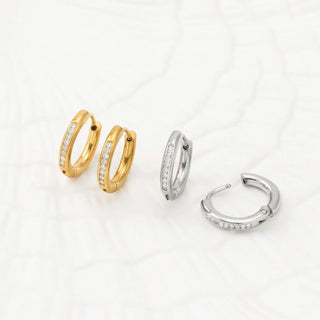 CZ Mini Huggie Hoop Earrings- stainless and gold studio 
