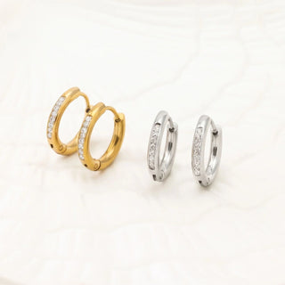 CZ Mini Huggie Hoop Earrings- gold and stainless studio 