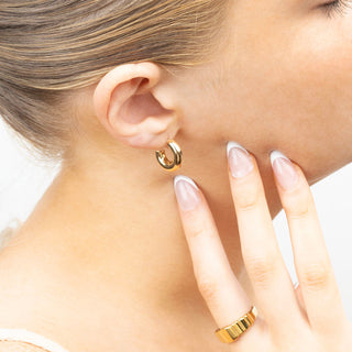 14K Gold Filled PLUS™ Chunky Huggie Hoop Earrings- Model