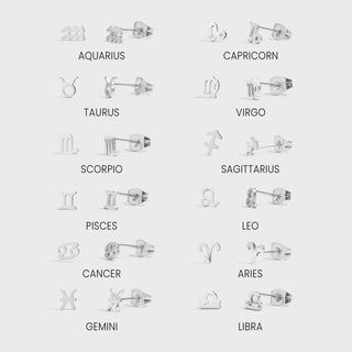 Zodiac sign earrings on a white background