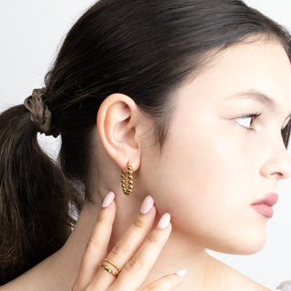 14K Gold Filled PLUS™ Circle Ball Hoop Earrings- Model