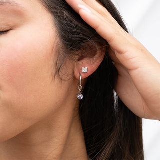 Princess CZ Stud Earrings with birthstone huggies