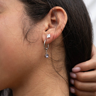 Princess CZ Stud Earrings with birthstone huggies