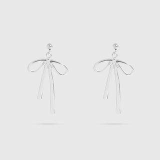 Silver Ribbon Bow Earrings