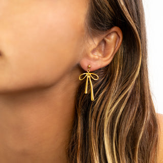 Gold Ribbon Bow Earrings