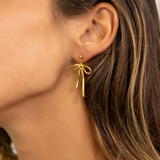 Gold Ribbon Bow Earrings