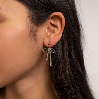 Silver Ribbon Bow Earrings