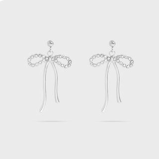 Silver Ribbon Bow with Stones Earrings