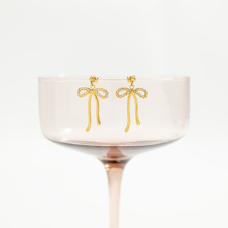 Gold Ribbon Bow with Stones Earrings
