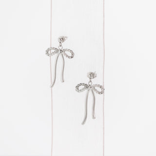 Silver Ribbon Bow with Stones Earrings