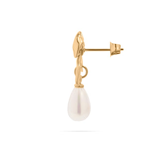 Gold Ribbon Bow Earrings with Freshwater Pearl