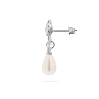 Silver Ribbon Bow Earrings with Freshwater Pearl