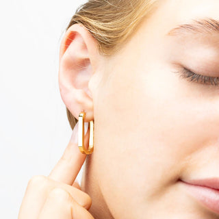 14K Gold Filled PLUS™ Oval Huggie Earrings- Model