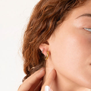 Mixed Metal Round Huggie Earrings- model 