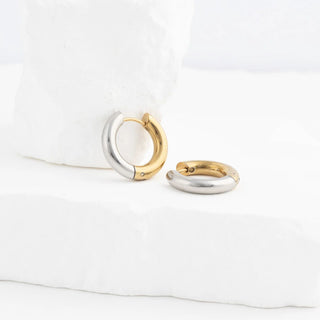Mixed Metal Round Huggie Earrings- studio 