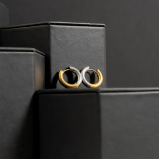 Mixed Metal Round Huggie Earrings