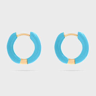 Gold - Blue Epoxy Huggie Hoop Earrings