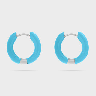 Silver - Blue Epoxy Huggie Hoop Earrings