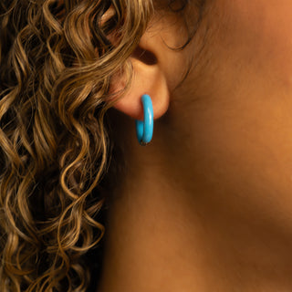 Blue Epoxy Huggie Hoop Earrings