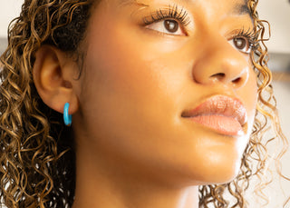 Gold - Blue Epoxy Huggie Hoop Earrings