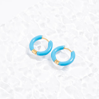 Gold - Blue Epoxy Huggie Hoop Earrings
