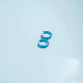 Silver - Blue Epoxy Huggie Hoop Earrings