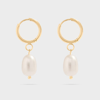 Gold Huggie Hoop with Freshwater Pearl Earring